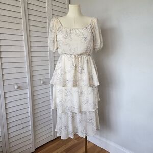 Sweet Rain Floral Ruffle Midi Dress Women's L Feminine‎ Soft Girl Bridal Shower